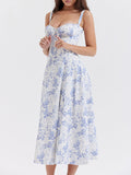 Woochic Robe Fendue À Bretelles Fleuries fleurs bleues S