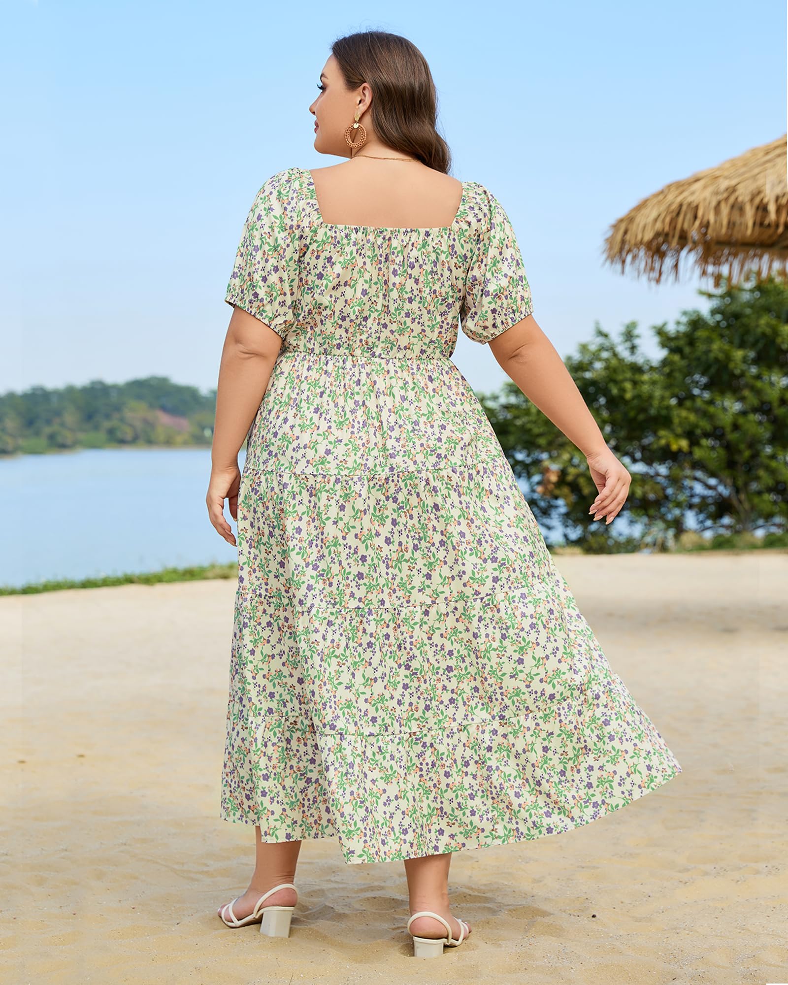 Woochic Robe Longue Bohème Femme Robe Festival Fleurie Grande Taille Manches Courtes