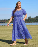 Woochic Robe Longue Bohème Femme Robe Festival Fleurie Grande Taille Manches Courtes