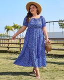 Woochic Robe Longue Bohème Femme Robe Festival Fleurie Grande Taille Manches Courtes