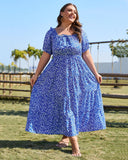 Woochic Robe Longue Bohème Femme Robe Festival Fleurie Grande Taille Manches Courtes