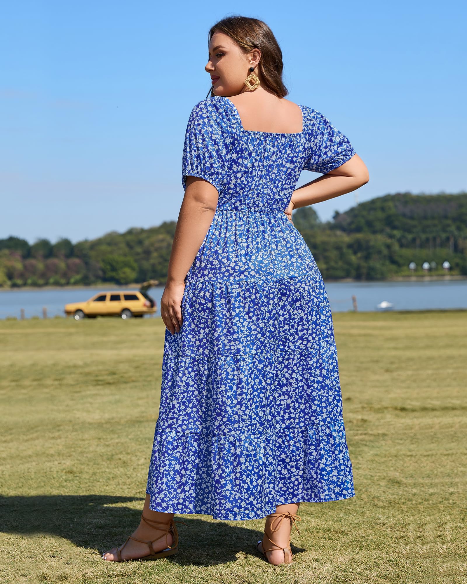 Woochic Robe Longue Bohème Femme Robe Festival Fleurie Grande Taille Manches Courtes