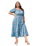 Woochic Robe Longue Bohème Femme Robe Festival Fleurie Grande Taille Manches Courtes Fleurie 03 1XL