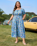 Woochic Robe Longue Bohème Femme Robe Festival Fleurie Grande Taille Manches Courtes