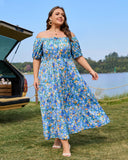 Woochic Robe Longue Bohème Femme Robe Festival Fleurie Grande Taille Manches Courtes