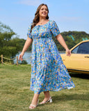 Woochic Robe Longue Bohème Femme Robe Festival Fleurie Grande Taille Manches Courtes