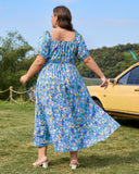 Woochic Robe Longue Bohème Femme Robe Festival Fleurie Grande Taille Manches Courtes