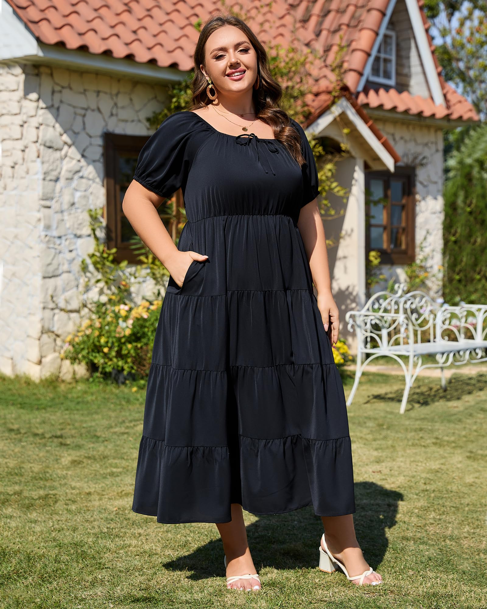 Woochic Robe Longue Bohème Femme Robe Festival Fleurie Grande Taille Manches Courtes