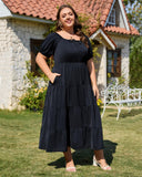 Woochic Robe Longue Bohème Femme Robe Festival Fleurie Grande Taille Manches Courtes