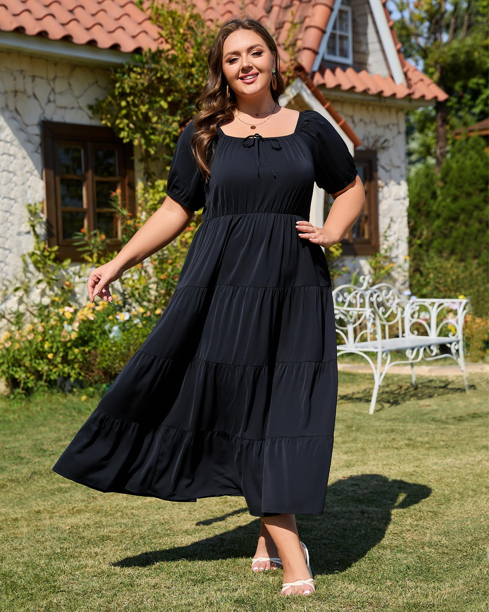 Woochic Robe Longue Bohème Femme Robe Festival Fleurie Grande Taille Manches Courtes