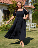 Woochic Robe Longue Bohème Femme Robe Festival Fleurie Grande Taille Manches Courtes