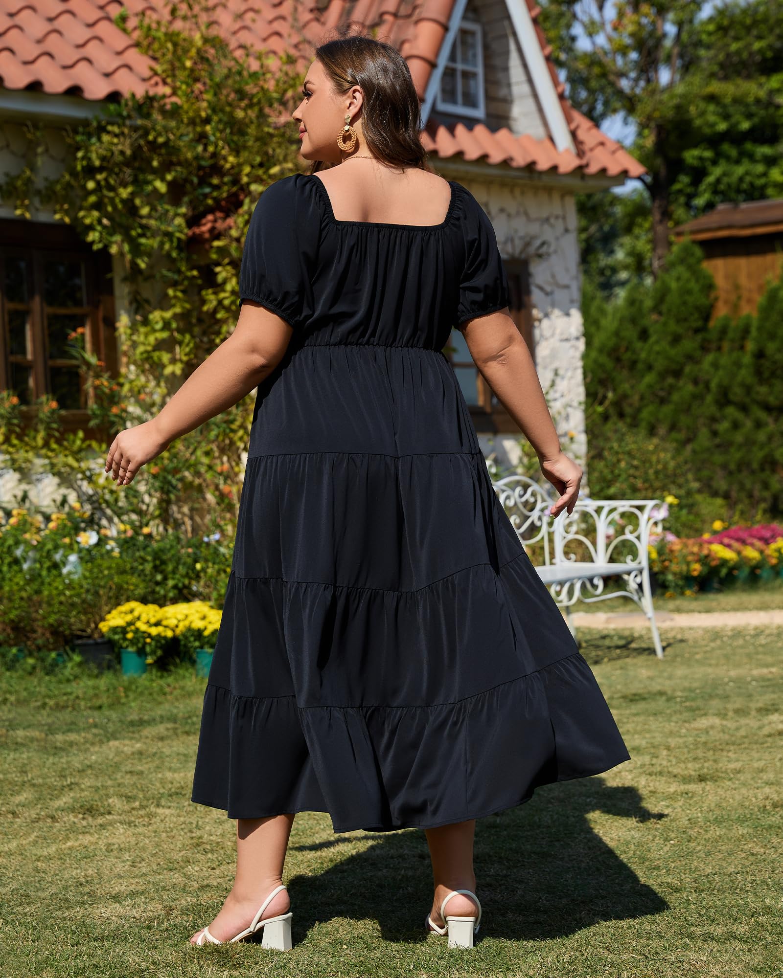 Woochic Robe Longue Bohème Femme Robe Festival Fleurie Grande Taille Manches Courtes