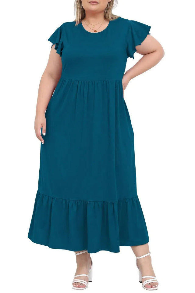 Woochic Robe Longue Femme Grande Taille Robe Maxi Élé Bleu Lagon L