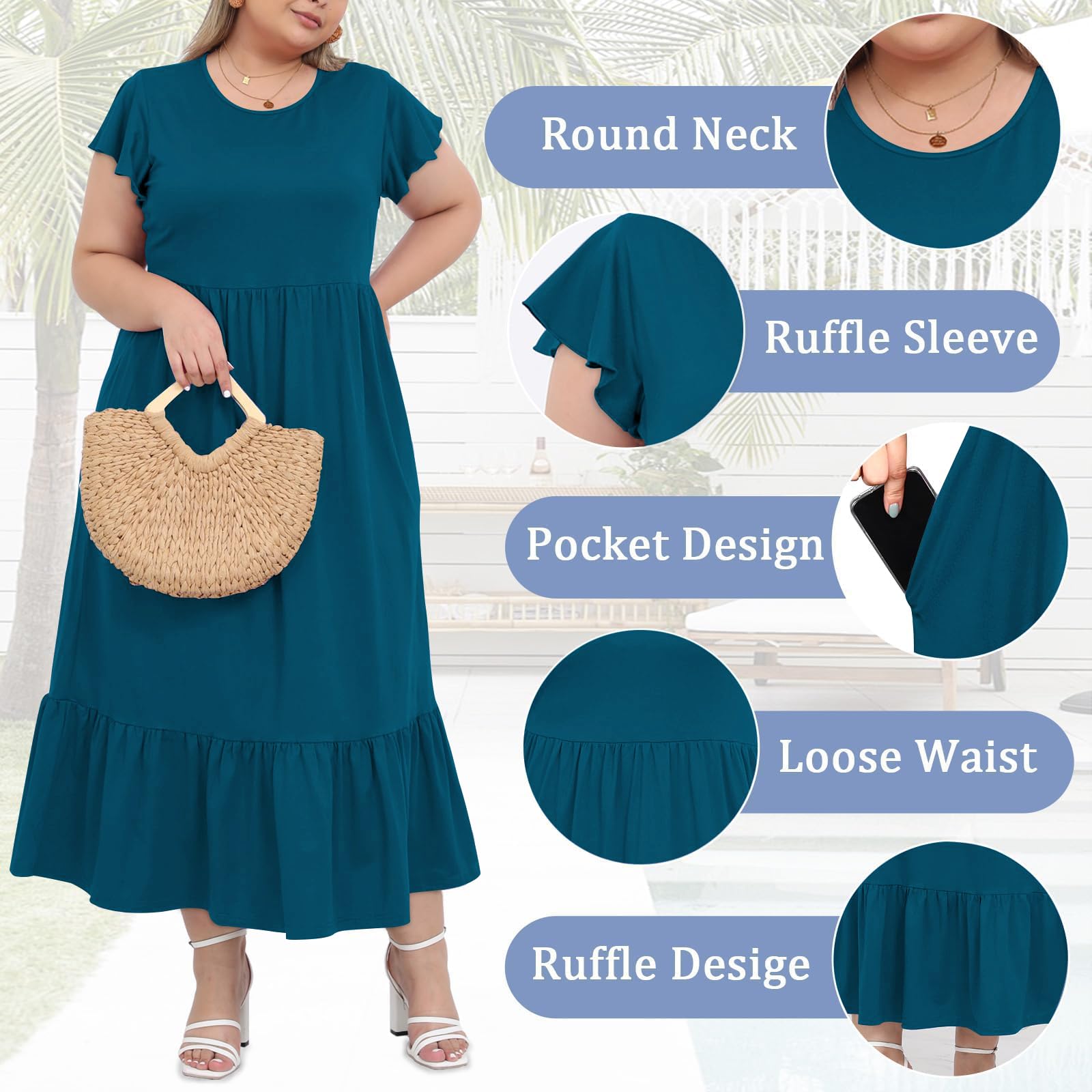 Woochic Robe Longue Femme Grande Taille Robe Maxi Élé