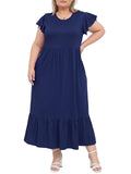 Woochic Robe Longue Femme Grande Taille Robe Maxi Élé Bleu Marine L