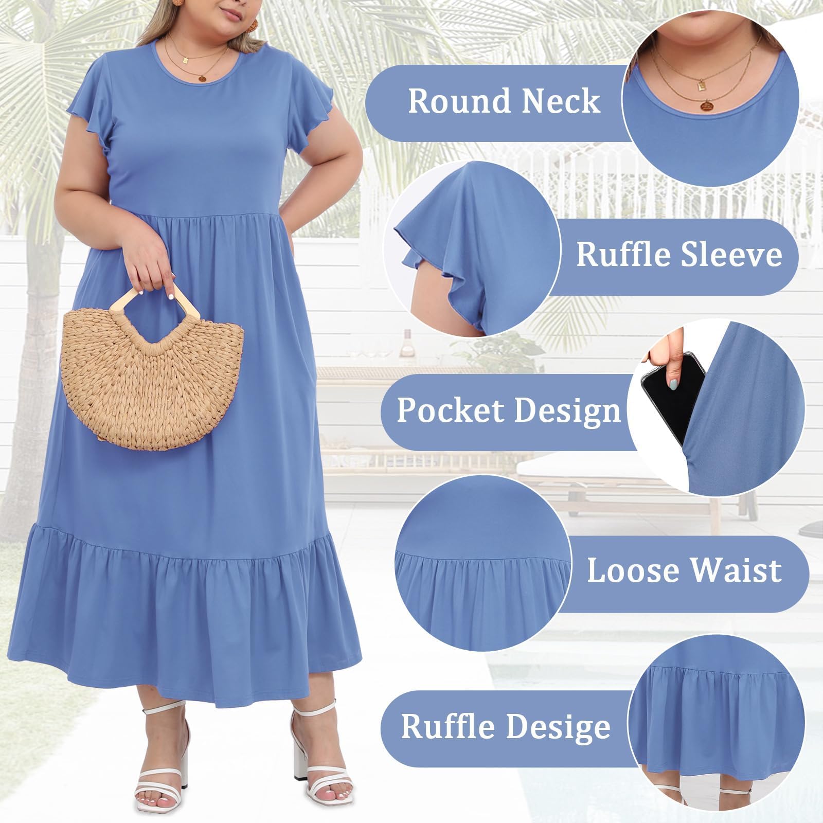 Woochic Robe Longue Femme Grande Taille Robe Maxi Élé