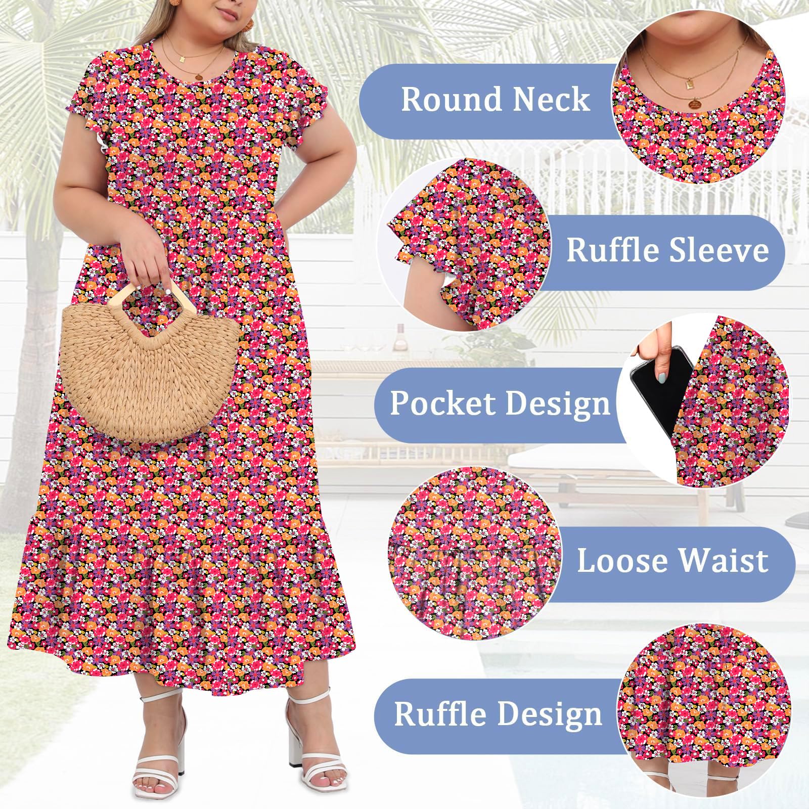 Woochic Robe Longue Femme Grande Taille Robe Maxi Élé