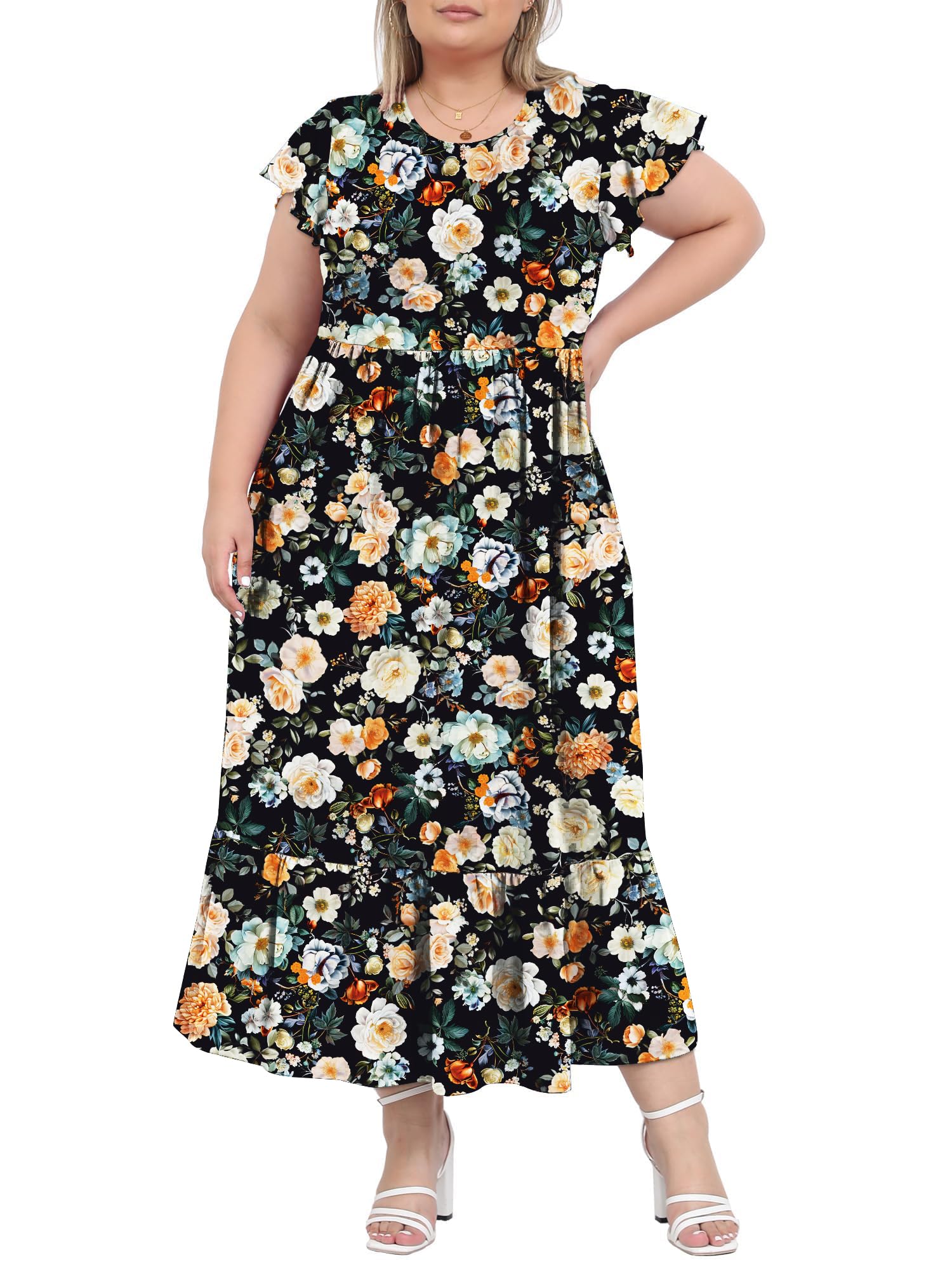 Woochic Robe Longue Femme Grande Taille Robe Maxi Élé Fleuri 02 L