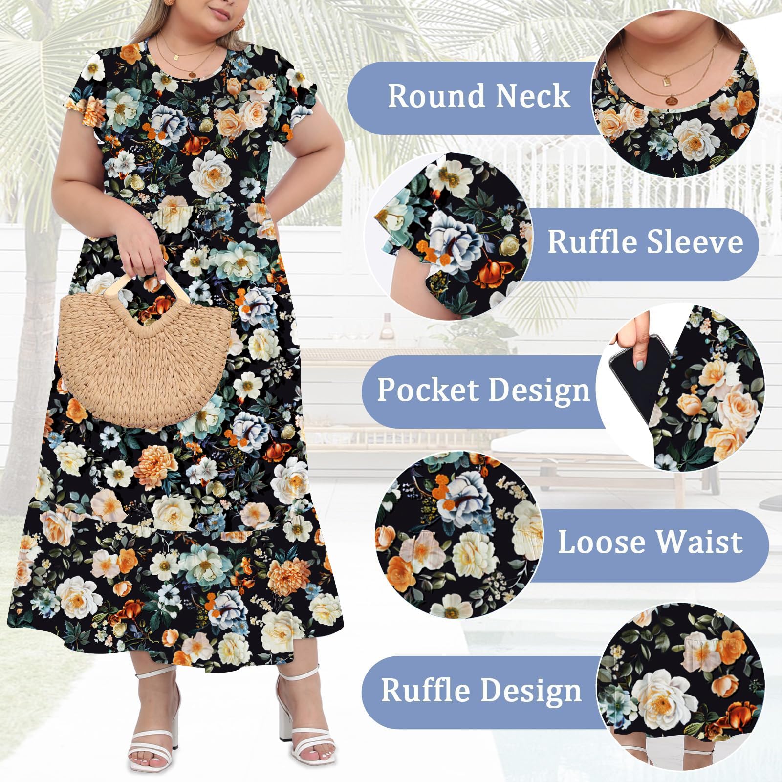 Woochic Robe Longue Femme Grande Taille Robe Maxi Élé