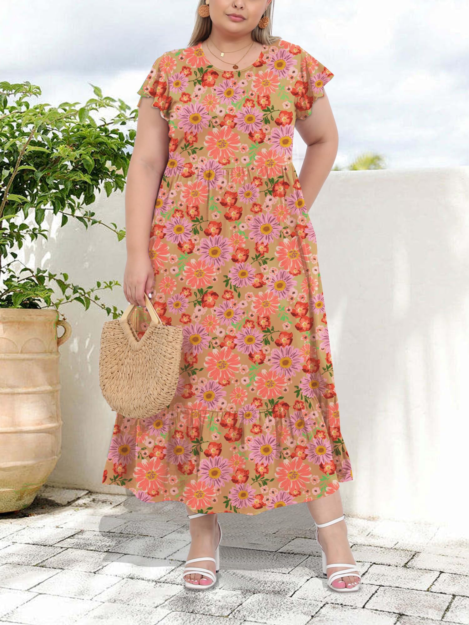 Woochic Robe Longue Femme Grande Taille Robe Maxi Élé