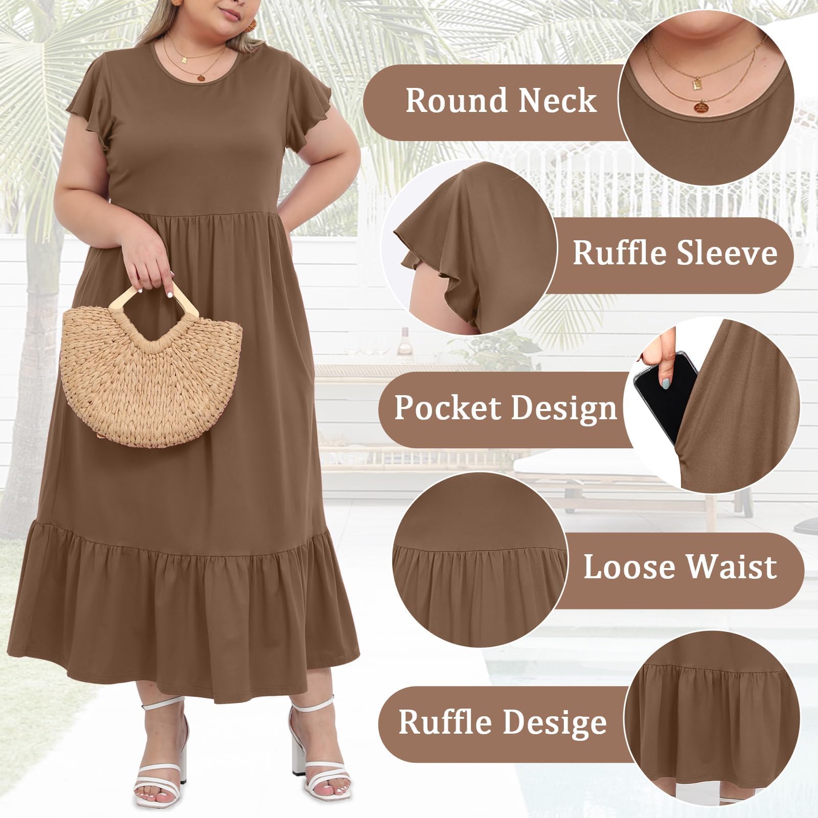 Woochic Robe Longue Femme Grande Taille Robe Maxi Élé