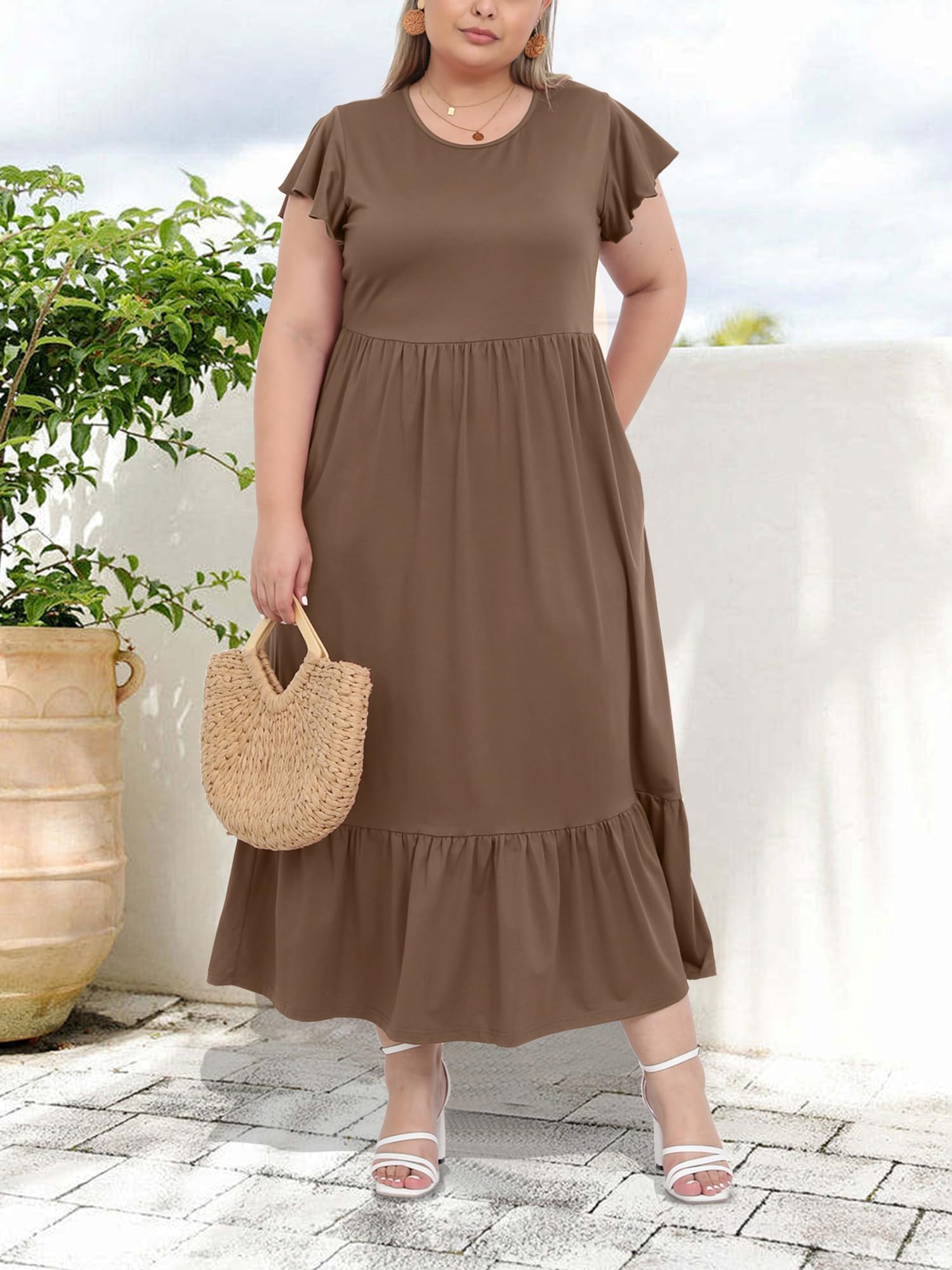 Woochic Robe Longue Femme Grande Taille Robe Maxi Élé