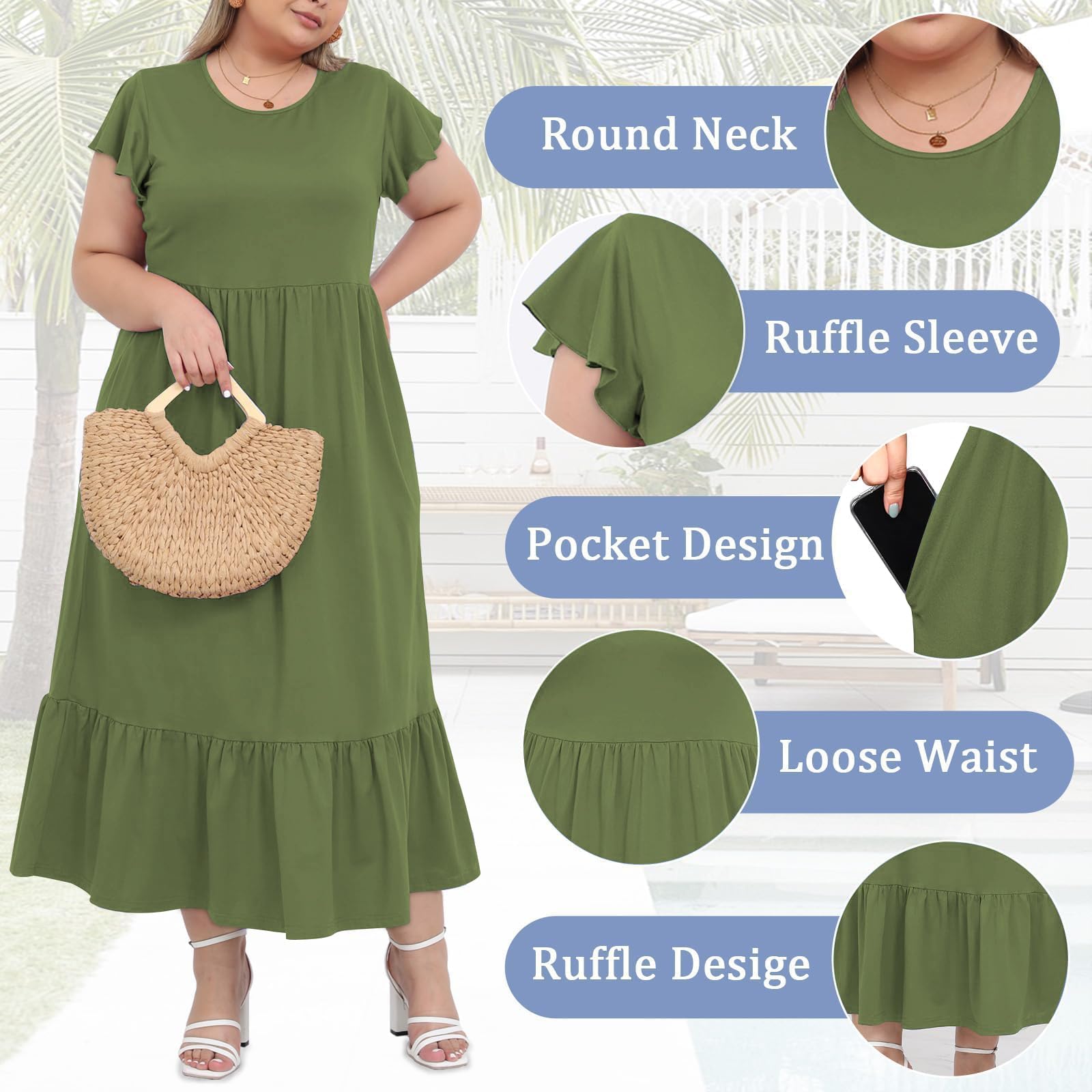 Woochic Robe Longue Femme Grande Taille Robe Maxi Élé