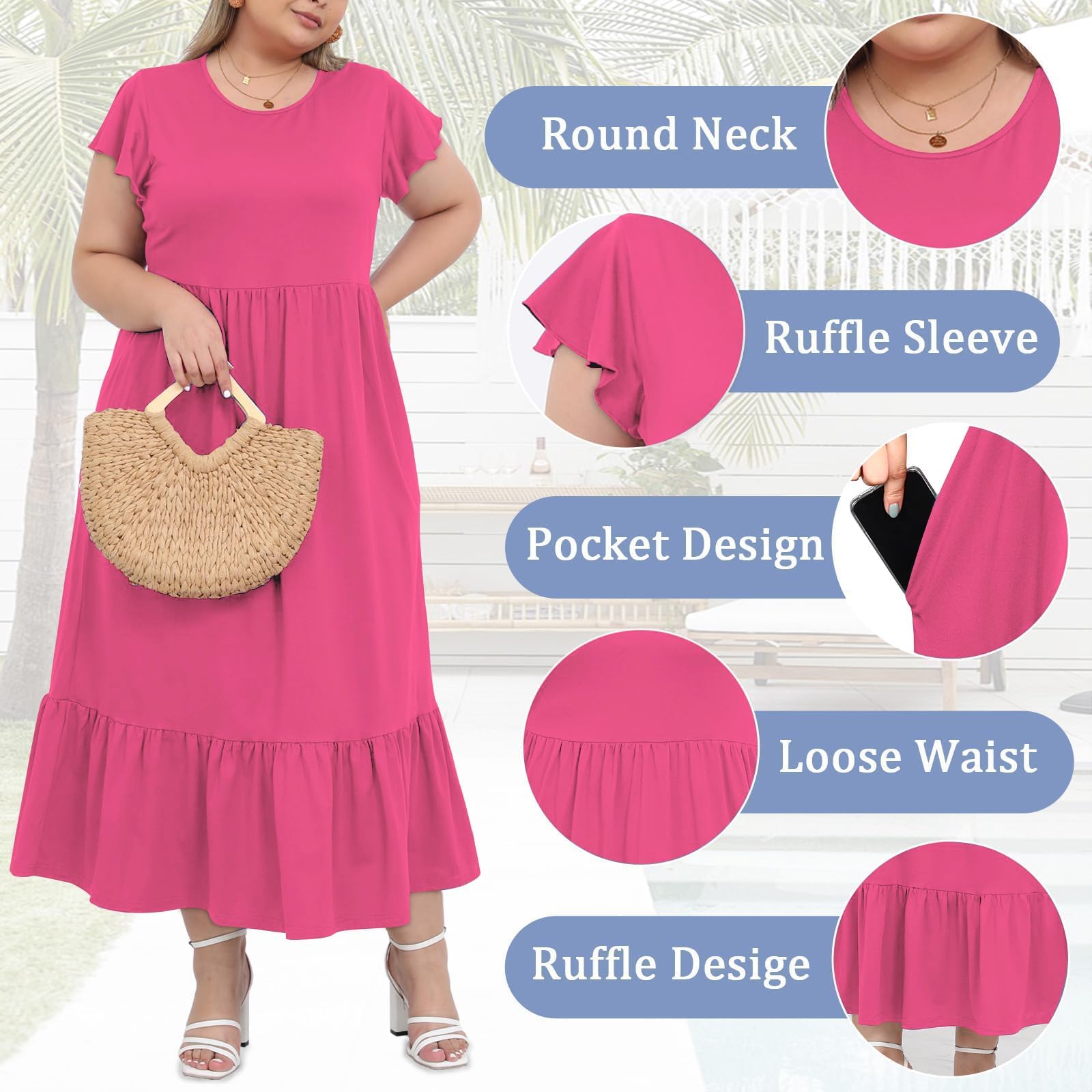 Woochic Robe Longue Femme Grande Taille Robe Maxi Élé