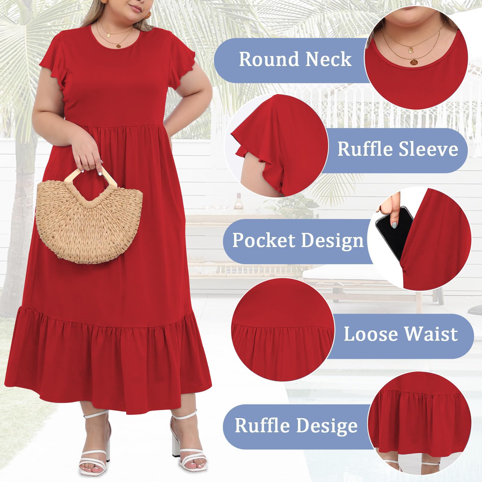 Woochic Robe Longue Femme Grande Taille Robe Maxi Élé