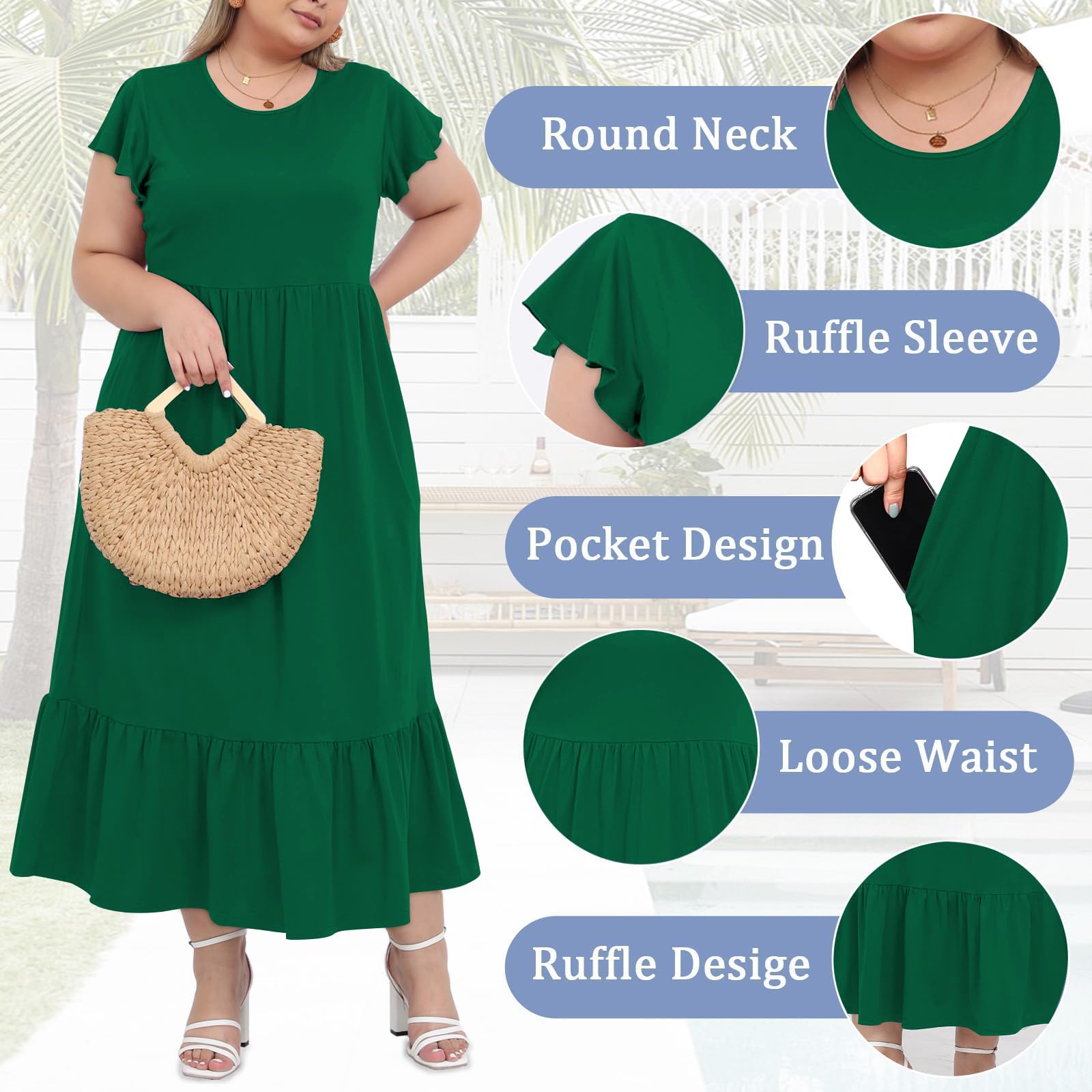 Woochic Robe Longue Femme Grande Taille Robe Maxi Élé