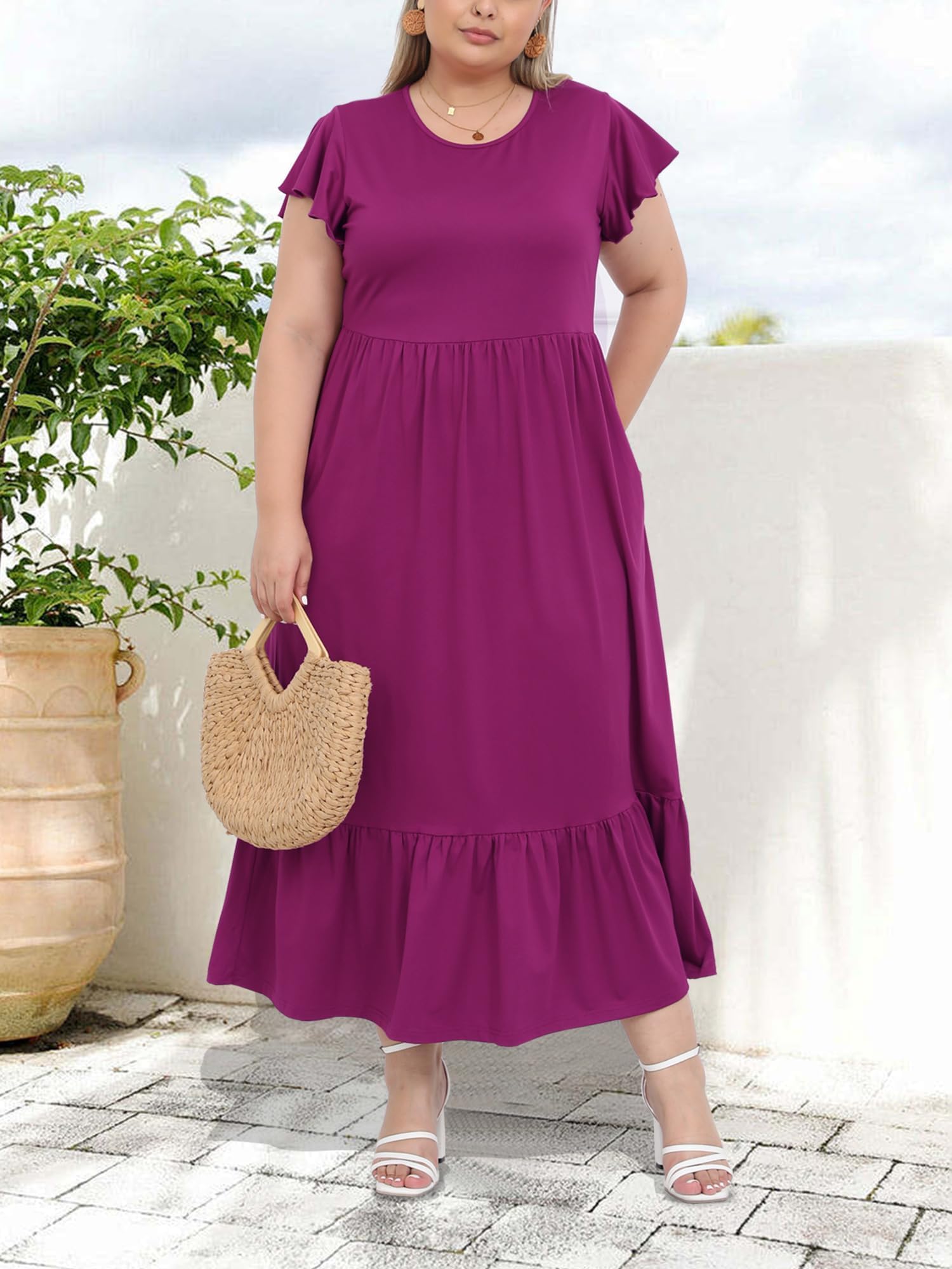 Woochic Robe Longue Femme Grande Taille Robe Maxi Élé