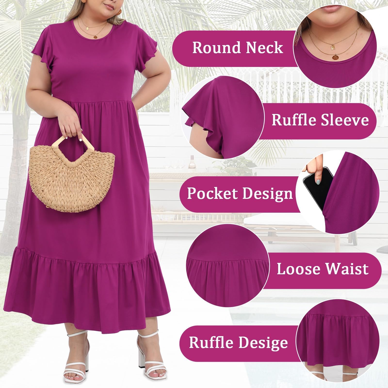 Woochic Robe Longue Femme Grande Taille Robe Maxi Élé