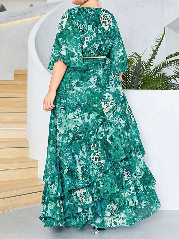 Woochic Robe longue à manches cloche en mousseline de soie à la mode, grande taille