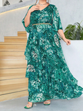 Woochic Robe longue à manches cloche en mousseline de soie à la mode, grande taille