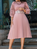Woochic Robe midi élégante en dentelle unie de grande taille Pink S