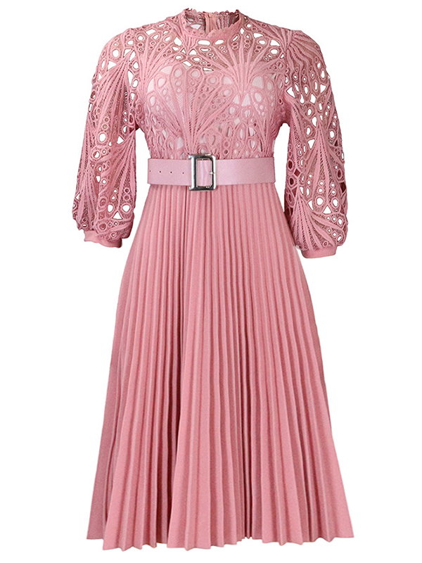 Woochic Robe midi élégante en dentelle unie de grande taille