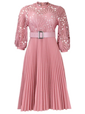 Woochic Robe midi élégante en dentelle unie de grande taille