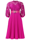 Woochic Robe midi élégante en dentelle unie de grande taille