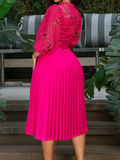 Woochic Robe midi élégante en dentelle unie de grande taille Red S