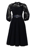 Woochic Robe midi élégante en dentelle unie de grande taille Navy blue S