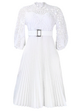 Woochic Robe midi élégante en dentelle unie de grande taille White S