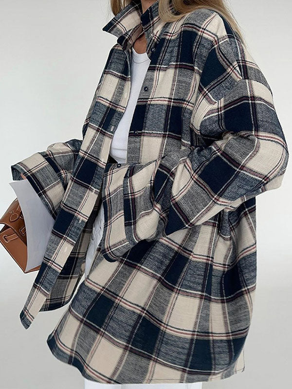 Woochic Veste Chemise À Carreaux Style Paresseux Décontracté Noir S