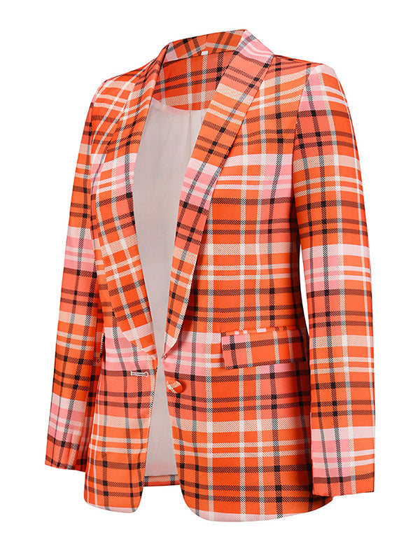 Woochic blazer carreaux avec poches boutons col revers manches longues femme mode