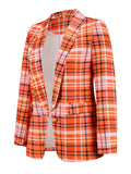 Woochic blazer carreaux avec poches boutons col revers manches longues femme mode