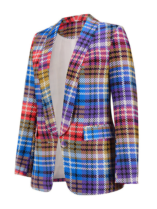Woochic blazer carreaux avec poches boutons col revers manches longues femme mode
