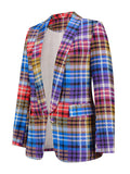Woochic blazer carreaux avec poches boutons col revers manches longues femme mode