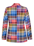 Woochic blazer carreaux avec poches boutons col revers manches longues femme mode