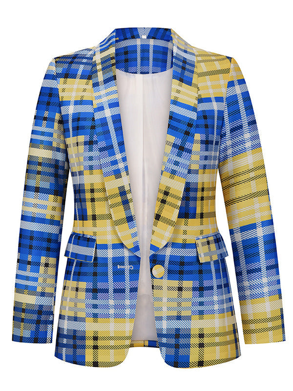 Woochic blazer carreaux avec poches boutons col revers manches longues femme mode
