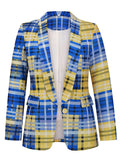 Woochic blazer carreaux avec poches boutons col revers manches longues femme mode