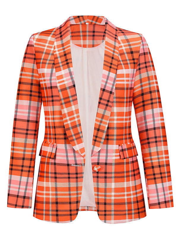 Woochic blazer carreaux avec poches boutons col revers manches longues femme mode